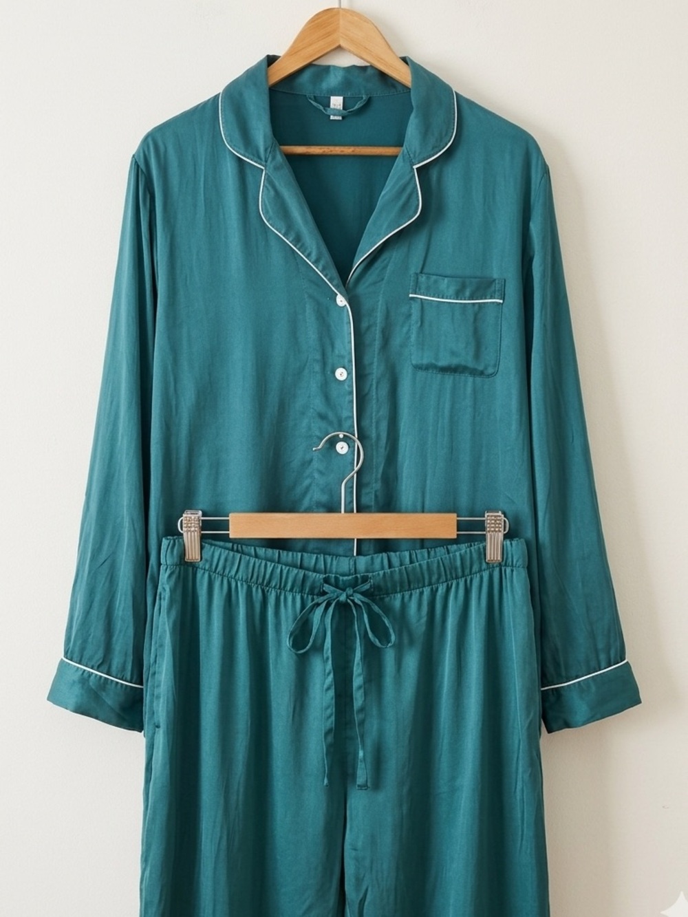 LilySilk 100% Mulberry Silk Pyjama Set XXL Teal Blue Long Sleeve Classic Luxury